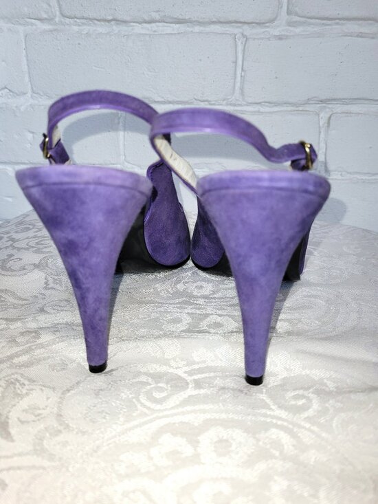 Vintage Purple Suede Slingbacks with Rosette Detail Size EU 39 - Picture 4 of 11